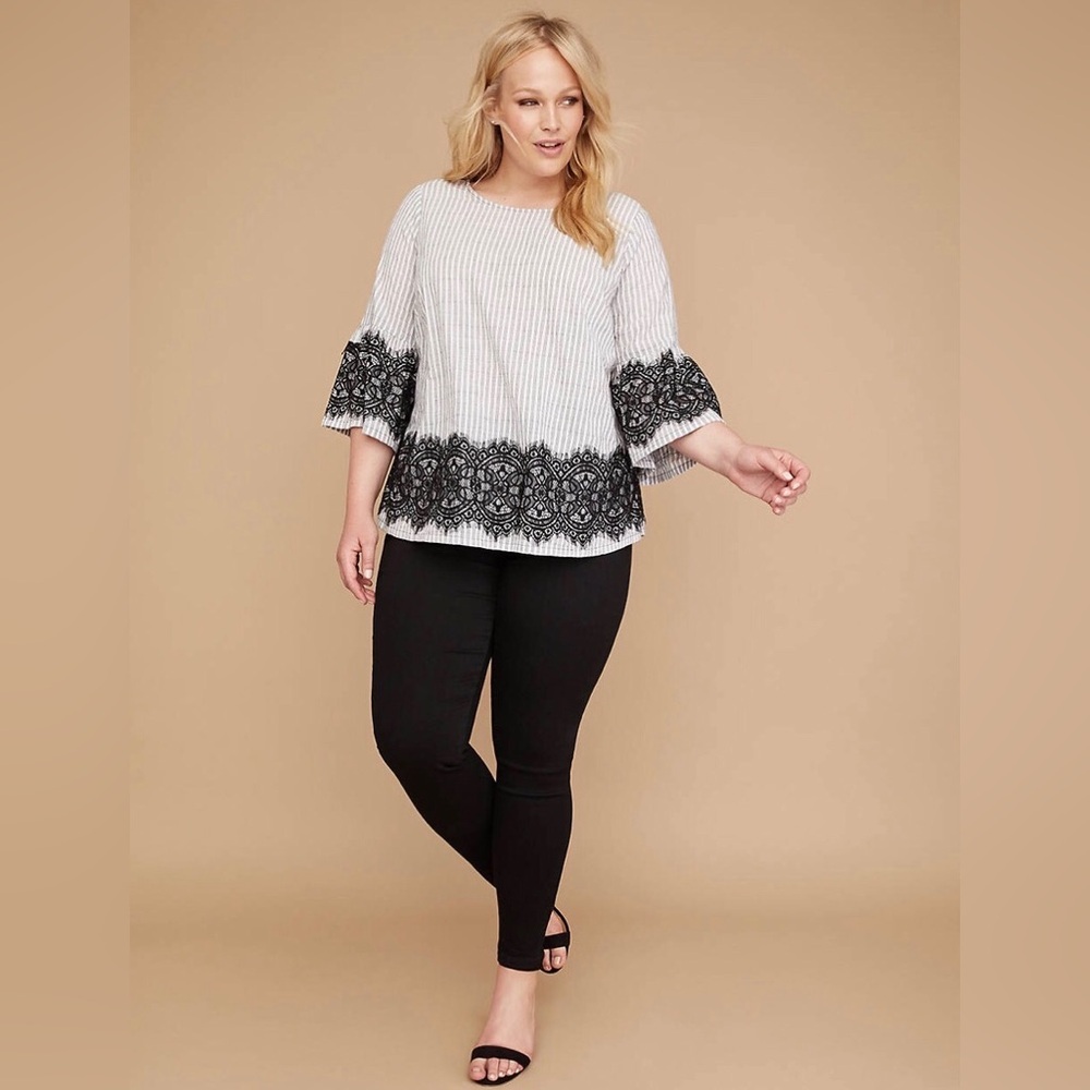 LB Stripe Lace Bell Sleeves Tie Back 14/16